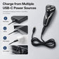 Coiled black USB-C shaver charging cable with USB-C and charging plug