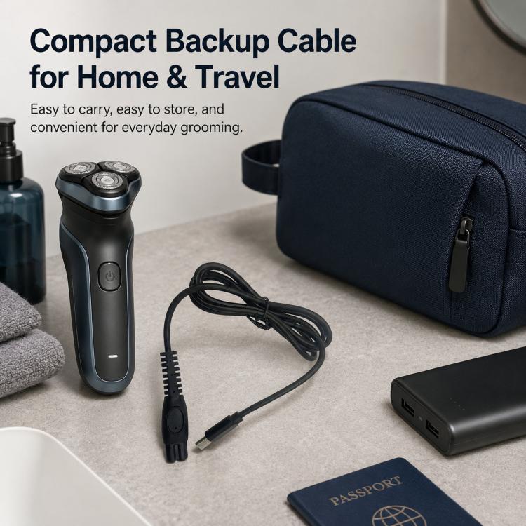 Black USB-C shaver charging cable with shaver connector and USB-C plug