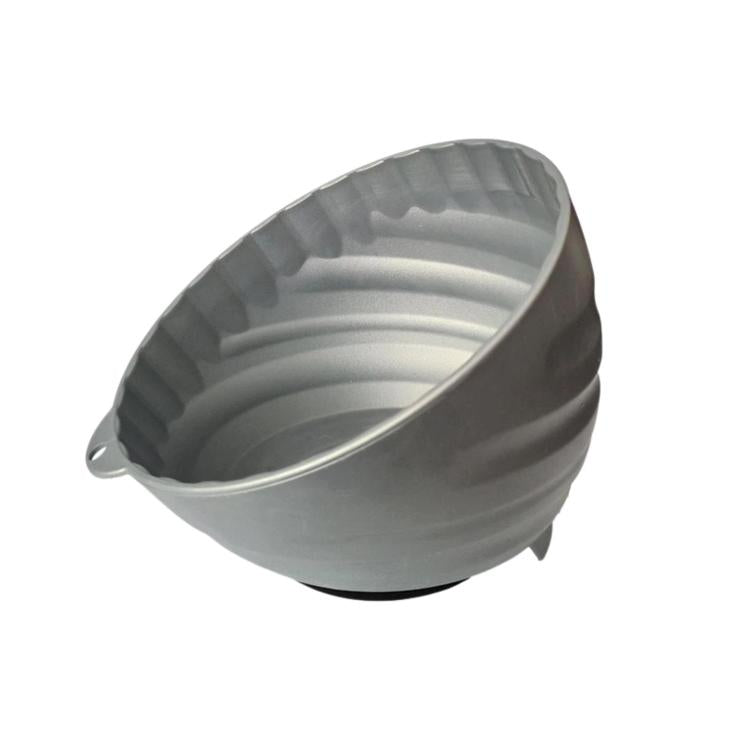 Gray magnetic storage bowl for holding car repair parts and small hardware