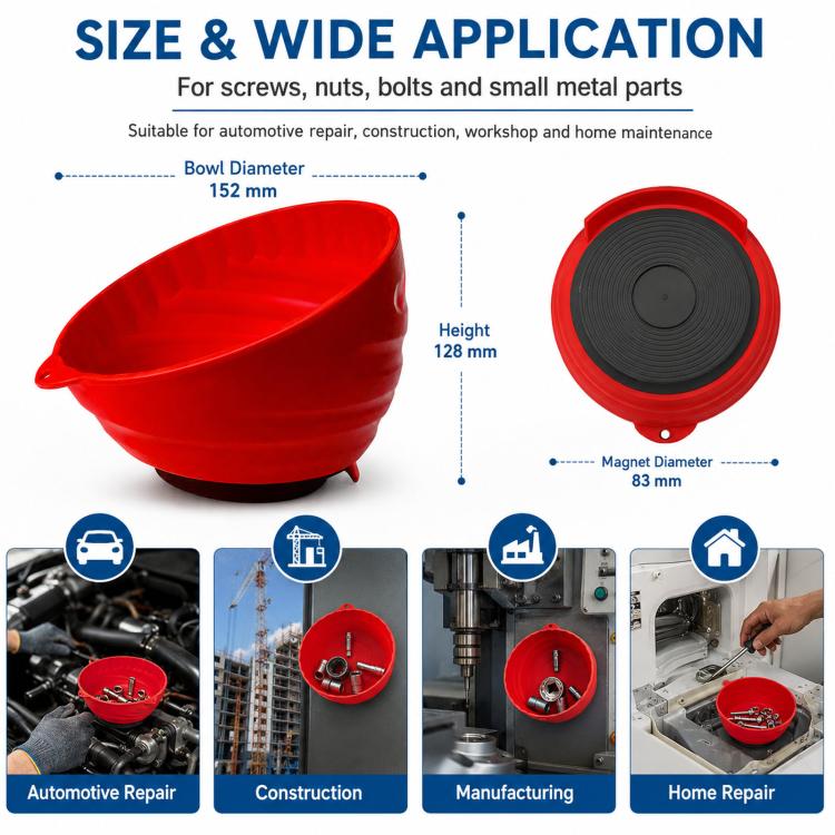 Red magnetic storage bowl with circular magnet base and wide opening