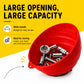 Red wide-mouthed magnetic bowl holding assorted screws and bolts