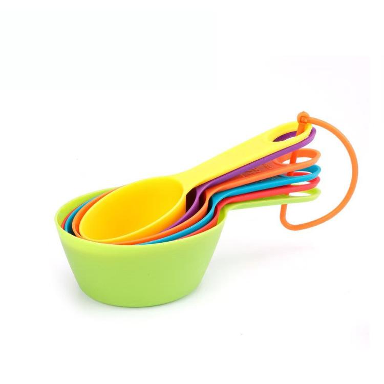 Plastic Measuring Cups Spoons Set Rainbow Nesting Baking Tools with Ring and Engraved Scale, 12 PCS/Set, 6 PCS/Set