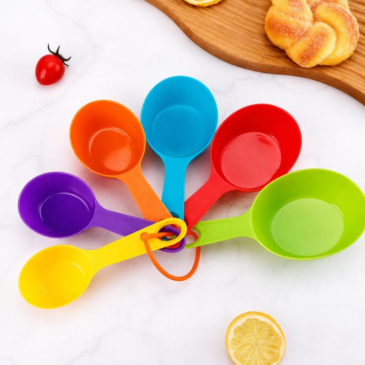 Plastic Measuring Cups Spoons Set Rainbow Nesting Baking Tools with Ring and Engraved Scale, 12 PCS/Set, 6 PCS/Set