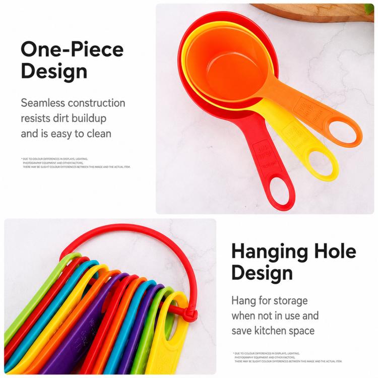 Plastic Measuring Cups Spoons Set Rainbow Nesting Baking Tools with Ring and Engraved Scale, 12 PCS/Set, 6 PCS/Set