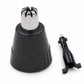 Black replacement trimmer head with stainless-steel cutting blades, detached view