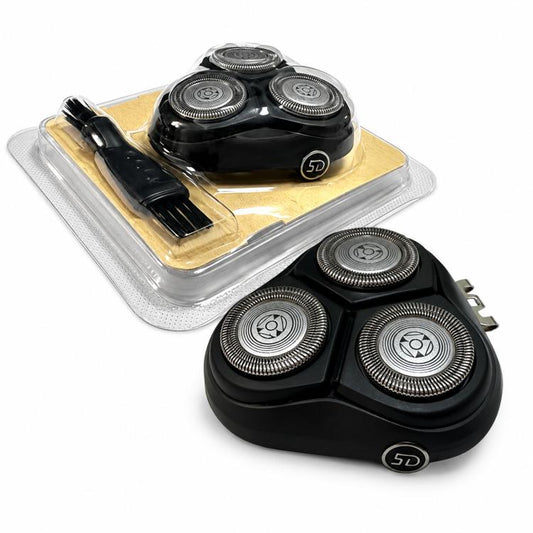Replacement rotary shaver head with 3 silver shaving foils and cleaning brush