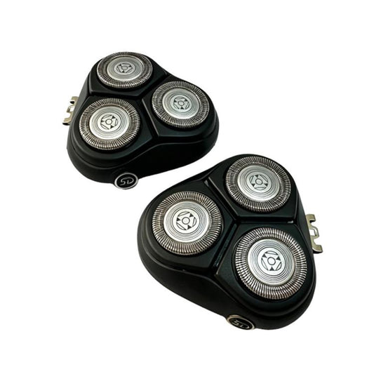 Replacement rotary shaver heads, 3 silver shaving foils each, black housings