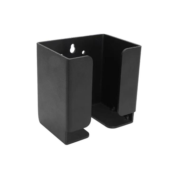 Black metal EV charger box holster bracket with open front and mounting base