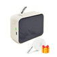 White portable thermal label printer with black screen and label tape roll