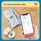 Mint green label printer with label paper roll and smartphone template screen