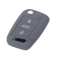 Silicone key cover in dark gray with three-button icon panel and key blade cutout