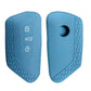 Silicone key fob cover set, blue with red trim; button hole and lock icons
