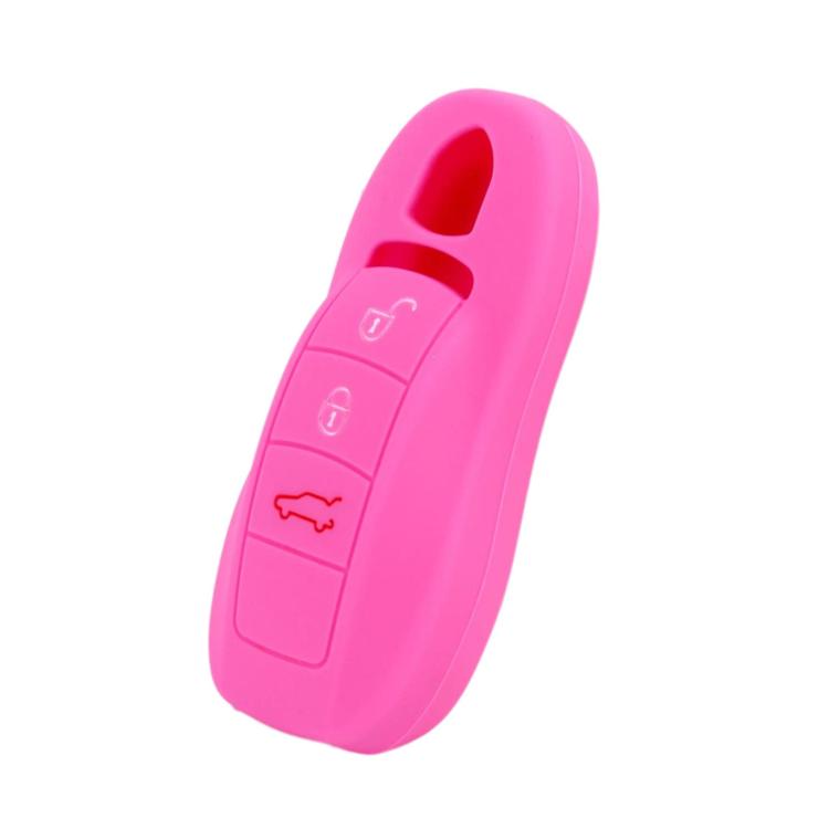 Silicone key fob cover for Porsche, rose pink, with button cutouts.