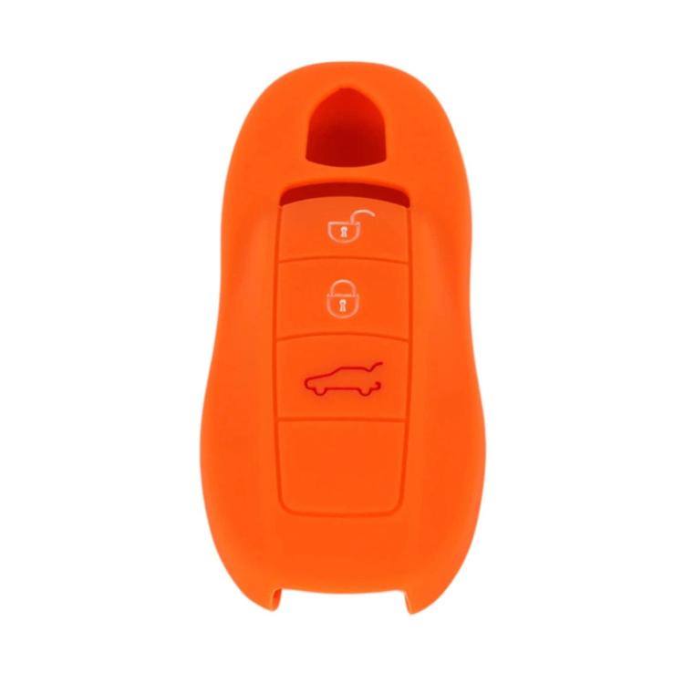 Silicone key fob cover for Porsche, orange, with button cutouts.