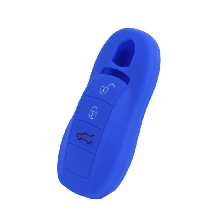 Silicone key fob cover for Porsche, dark blue, with button cutouts.