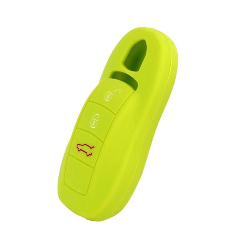 Silicone key fob cover for Porsche, neon green, with button cutouts.