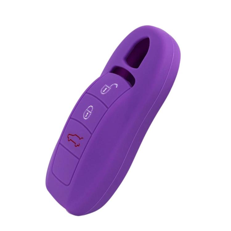 Purple silicone key fob cover with button cutouts and keyring loop