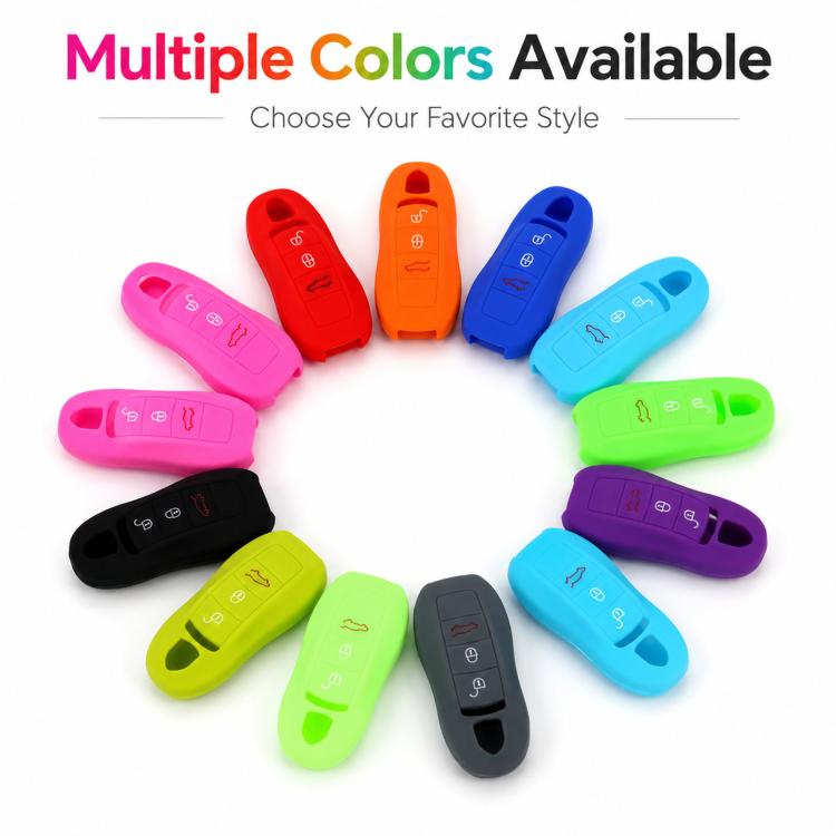 Set of silicone key fob covers in multiple colors with button cutouts