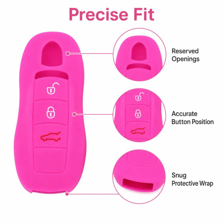 Pink silicone key fob cover with precise button cutouts and snug wrap