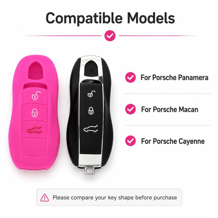 Silicone key fob covers, pink and black, with button cutouts and keyring loop