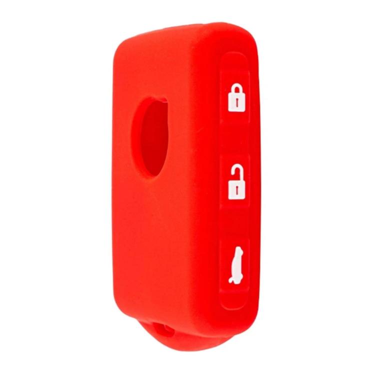 Silicone key fob cover, red color with key ring hole and lock button cutouts