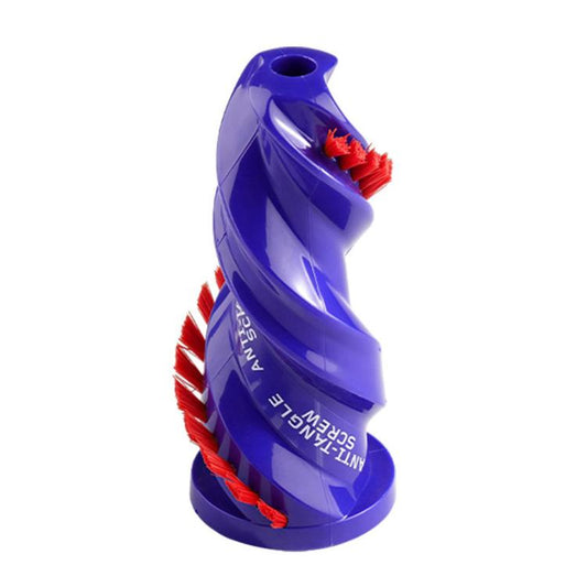 Blue conical brush roller with red bristles for anti-tangle cleaning
