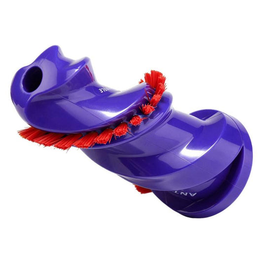 Blue curved conical brush roller with dense red bristles