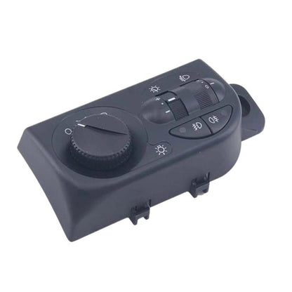 Headlight height adjustment switch, dark plastic with rotary dial and buttons