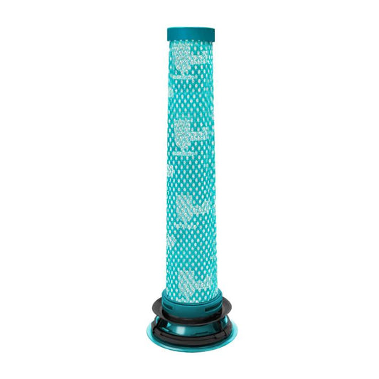 Teal pre-motor HEPA filter cartridge with mesh paper media and black base
