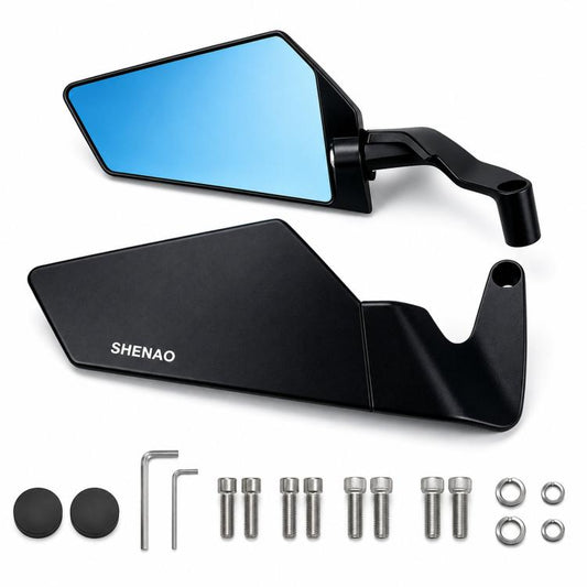 SHENAO Flip-Up Rearview Mirror Motorcycle Modification Aluminum Alloy Rearview Mirror, Blue Glass, White Glass