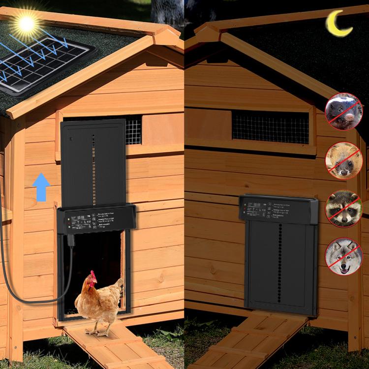 Solar-Powered Remote Control Light Sensor Timer Alarm Chicken Coop Door, KF4201066