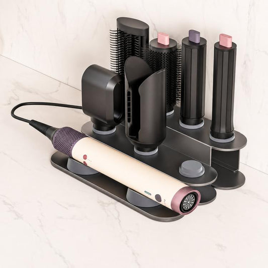 All-in-one attachment storage stand in dark carbon steel with several holder slots