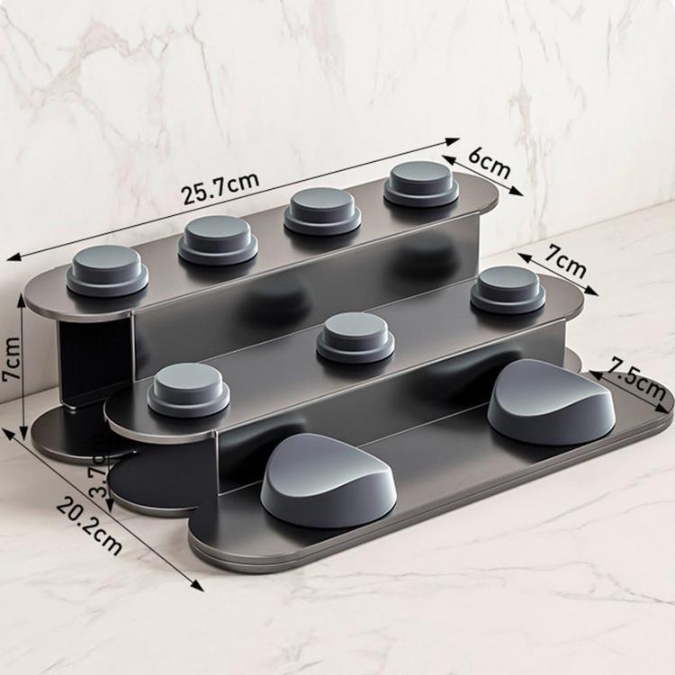 All-in-one attachment storage stand with multiple top posts and a wide front base