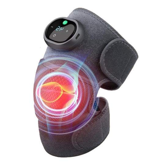 Gray cordless heated knee massager wrap with controller and warming pads