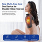 Gray cordless heated massager sleeve on upper arm with controller and heat glow