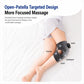 Gray open-patella heated knee massager pad with hook-and-loop straps