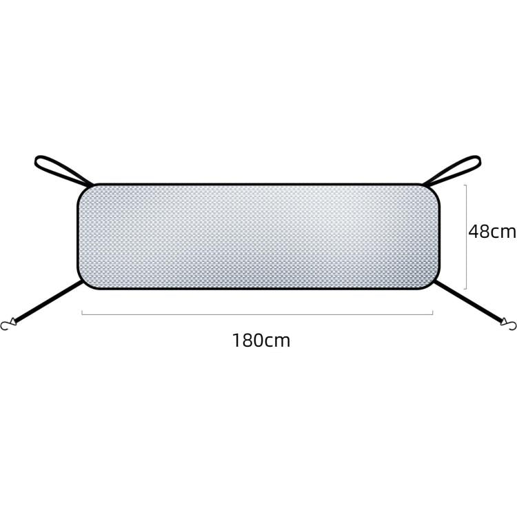 Front windshield cover with bungee-style tie straps and size guide, rectangular shape