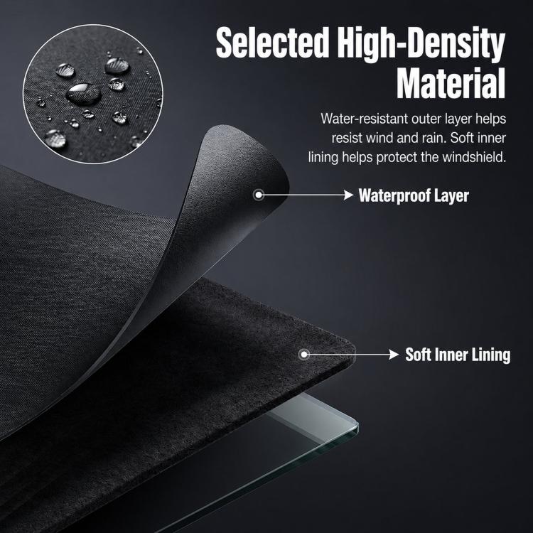 Front windshield cover showing textured waterproof outer layer with dark inner lining