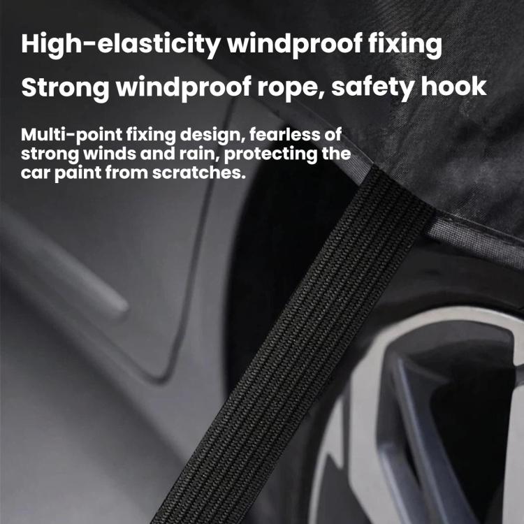 Front windshield cover securing strap and hook detail near the windshield edge