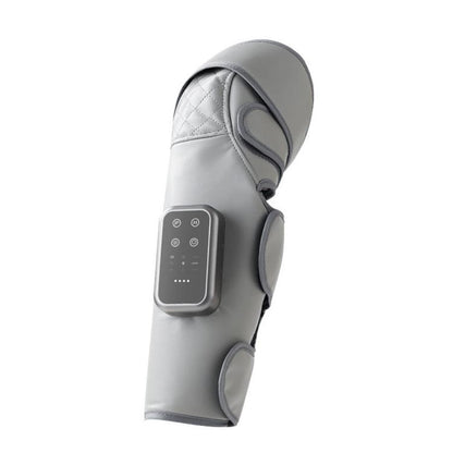 Gray cordless air compression leg massager for calf and knee with control panel