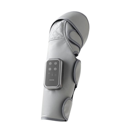 Gray cordless air compression leg massager for calf and knee with control panel