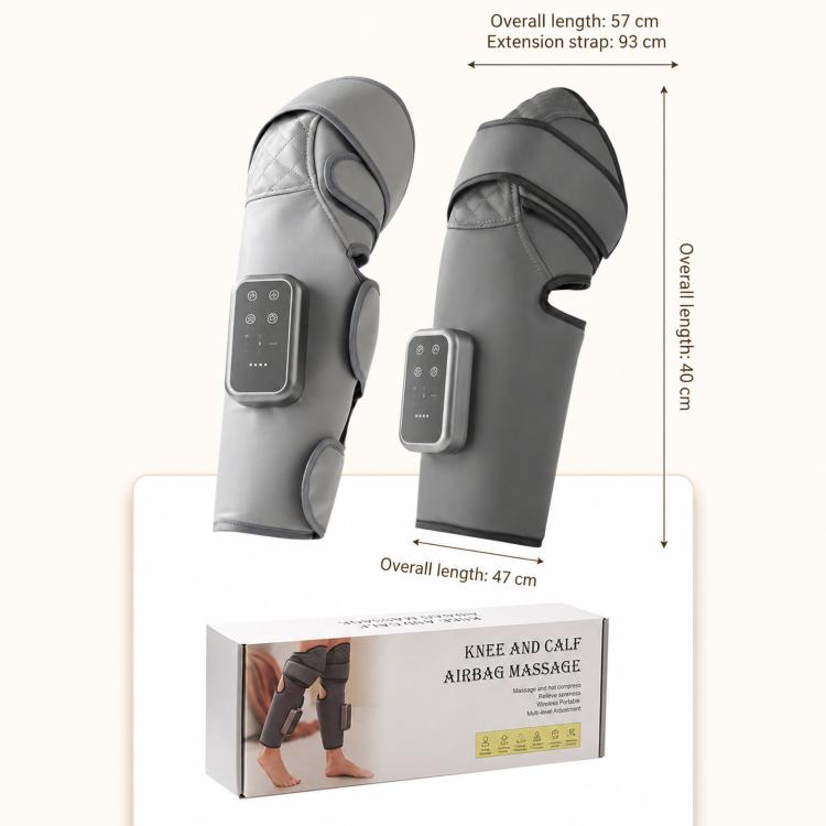 Cordless leg air compression massager with heat for calves, shown with size dimensions