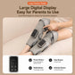 Gray calf air compression massager with large digital display remote, worn on legs