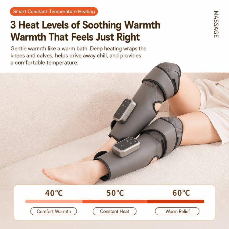 Gray heated calf and knee air compression massager with warming wraps