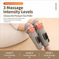 Gray air compression leg massager showing three intensity settings on control remote
