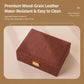 Brown wood-grain jewelry box closed with gold clasp lock on the hinged lid