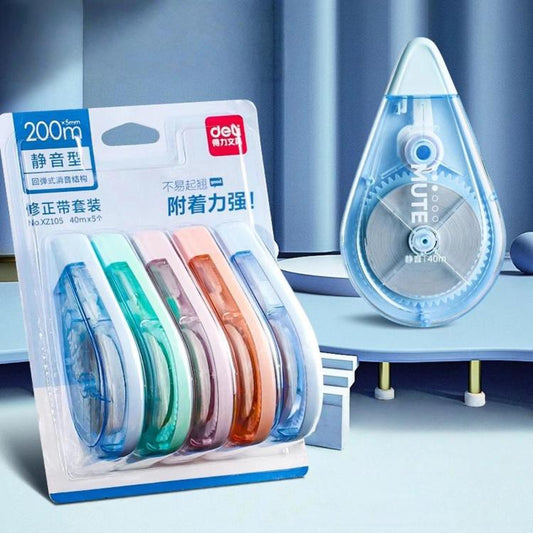 Deli 40m X 5mm Student Large-Capacity Quiet Correction Tape Portable White Out Tape
