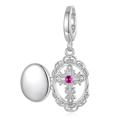 S925 Sterling Silver Cross Photo Box Commemorative DIY Beaded, BSC1290-1