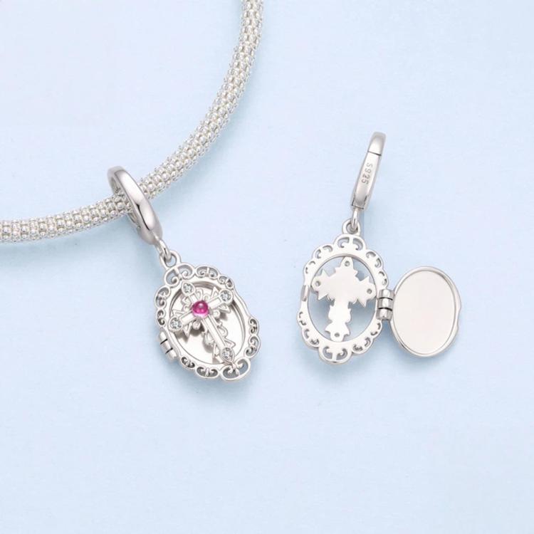 S925 Sterling Silver Cross Photo Box Commemorative DIY Beaded, BSC1290-1