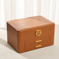 3-Tier Lockable Leather Jewelry Box with 2 Drawers, 8 Necklace Hooks, Stud Plate & Removable Dividers